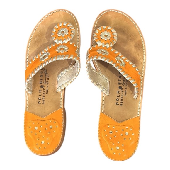 Palm Beach Leather Flat Slide Sandals Orange Silver Size 7 - Picture 7 of 11